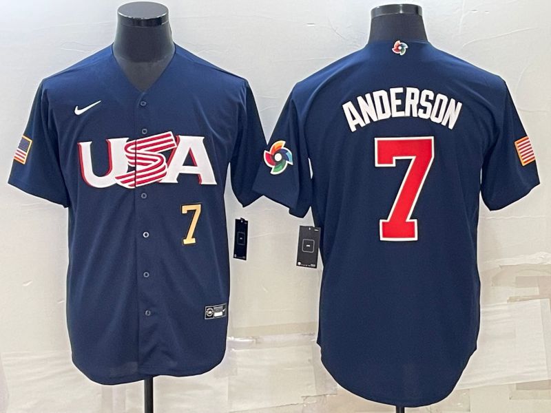 Men 2023 World Cub USA 7 Anderson Blue Nike MLB Jersey3
